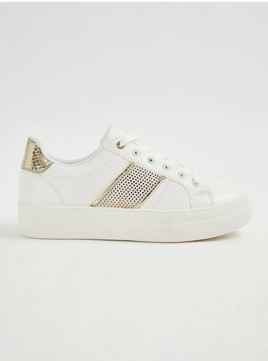 Women's White Rhinestone Embellished Trainers | George at Asda | Fashion Sneakers