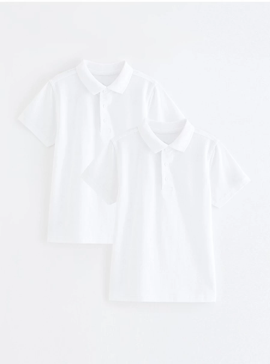 "George at Asda Men's White Short Sleeve Polo Shirts 2-Pack - Comfortable School Uniform Essential"