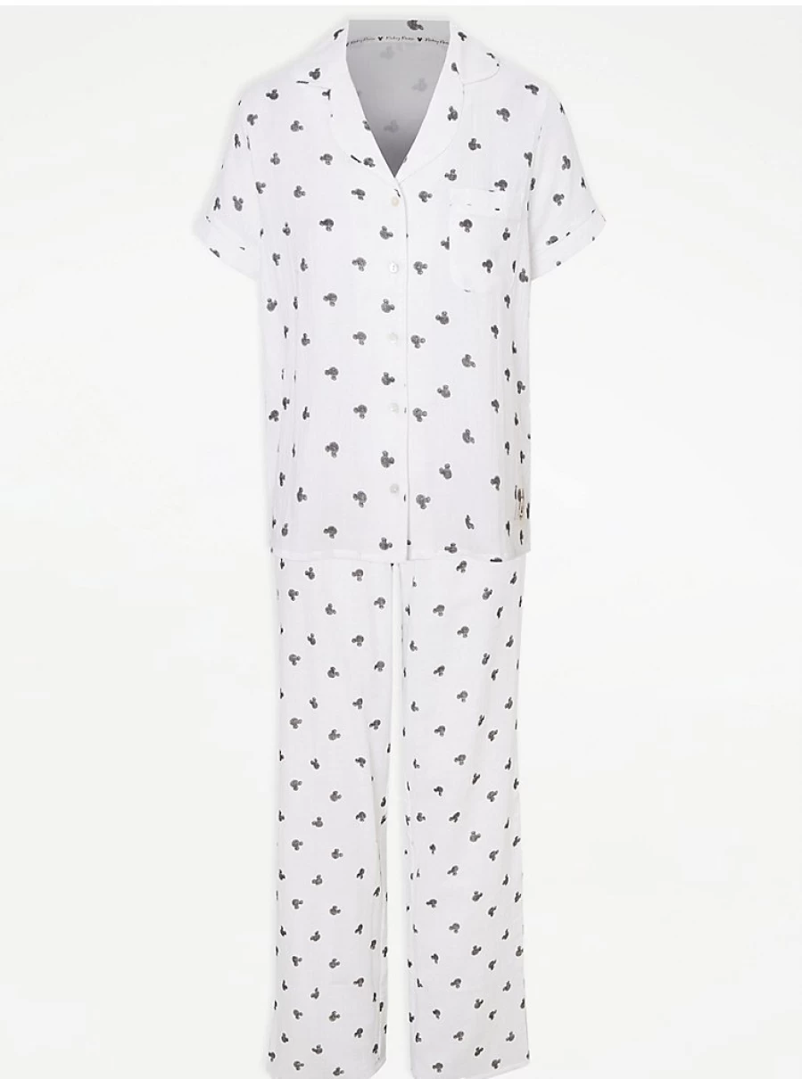 Disney Mickey Mouse White Cotton Pyjama Set | George at Asda Sleepwear for Men & Women