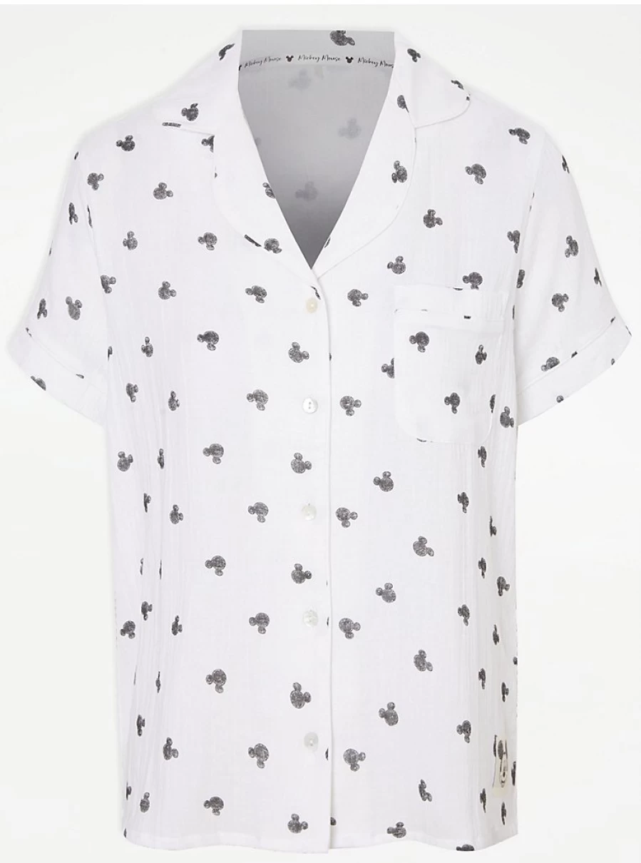 Disney Mickey Mouse White Cotton Pyjama Set | George at Asda Sleepwear for Men & Women