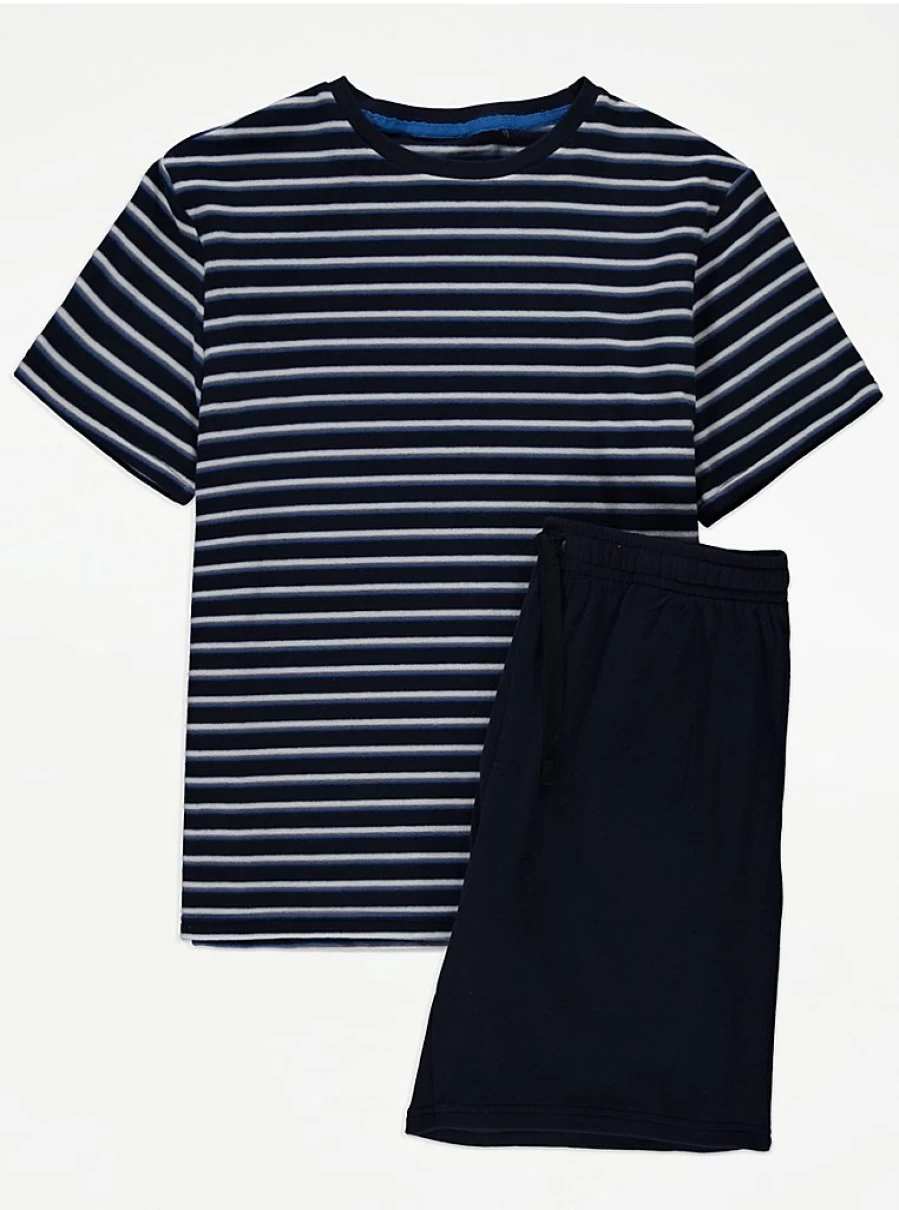 Men's Navy Striped Fleece Short Pyjamas | George at Asda | Comfort Sleepwear
