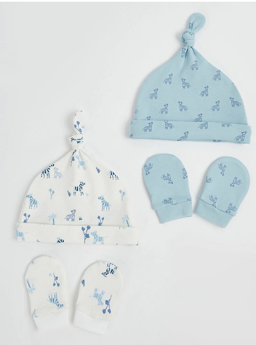 George at Asda Baby Zebra Print Hat and Mittens Set - 2 Pack Newborn Essentials