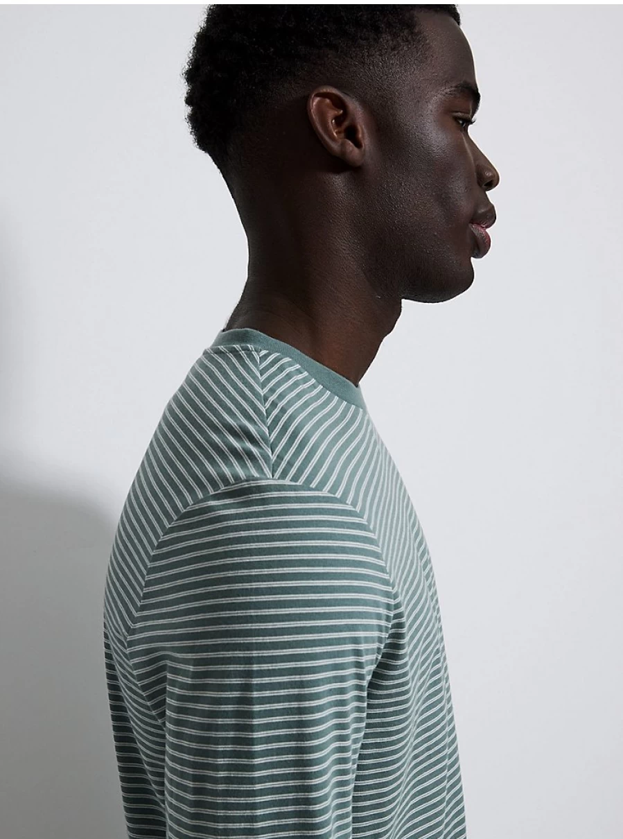 Men's Green Striped Long Sleeve T-Shirt | George at Asda | Comfort Fit Casual Top
