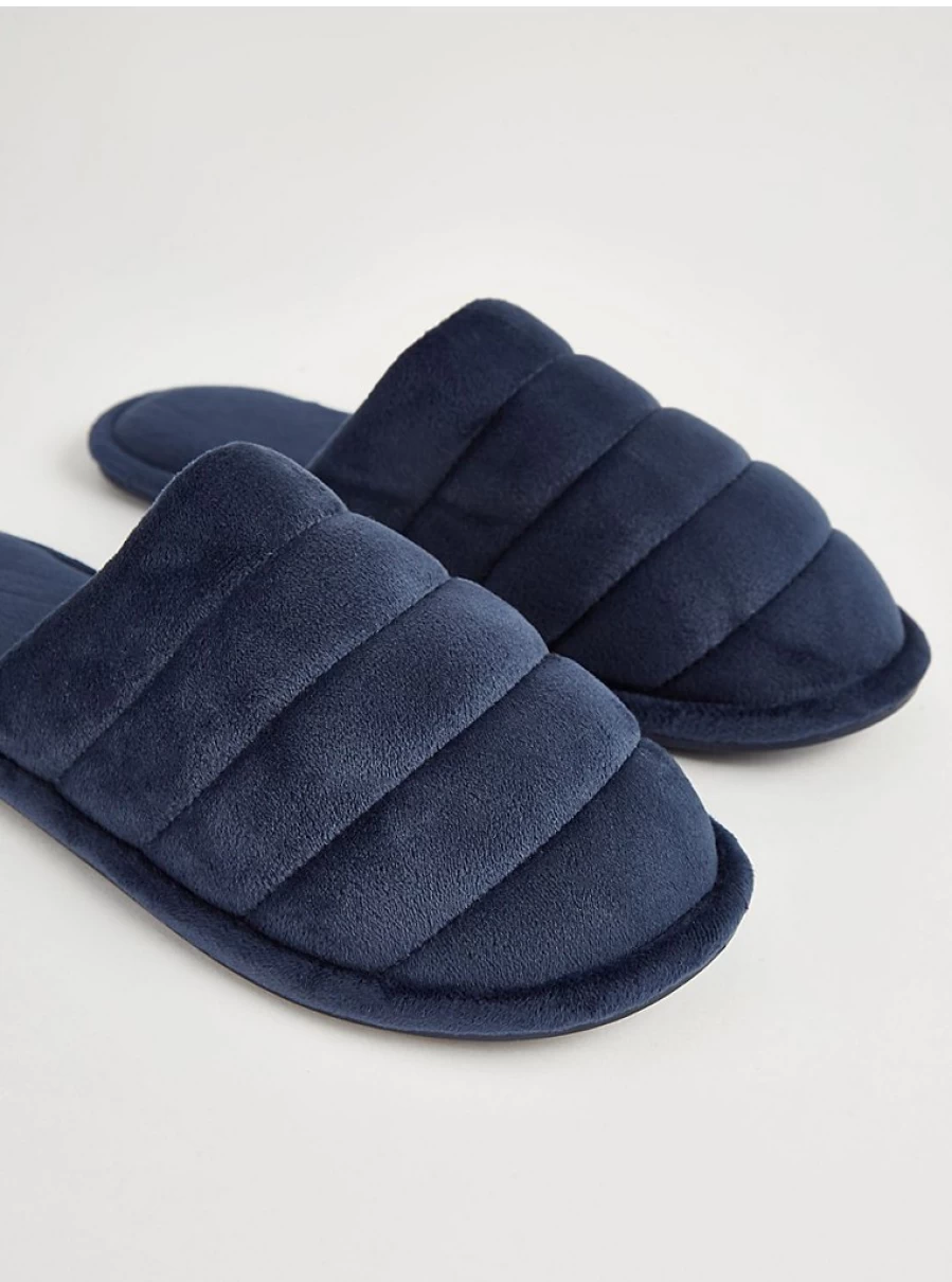 "George at Asda Navy Ribbed Mule Slippers for Women – Comfortable Lingerie Lounge Slippers"