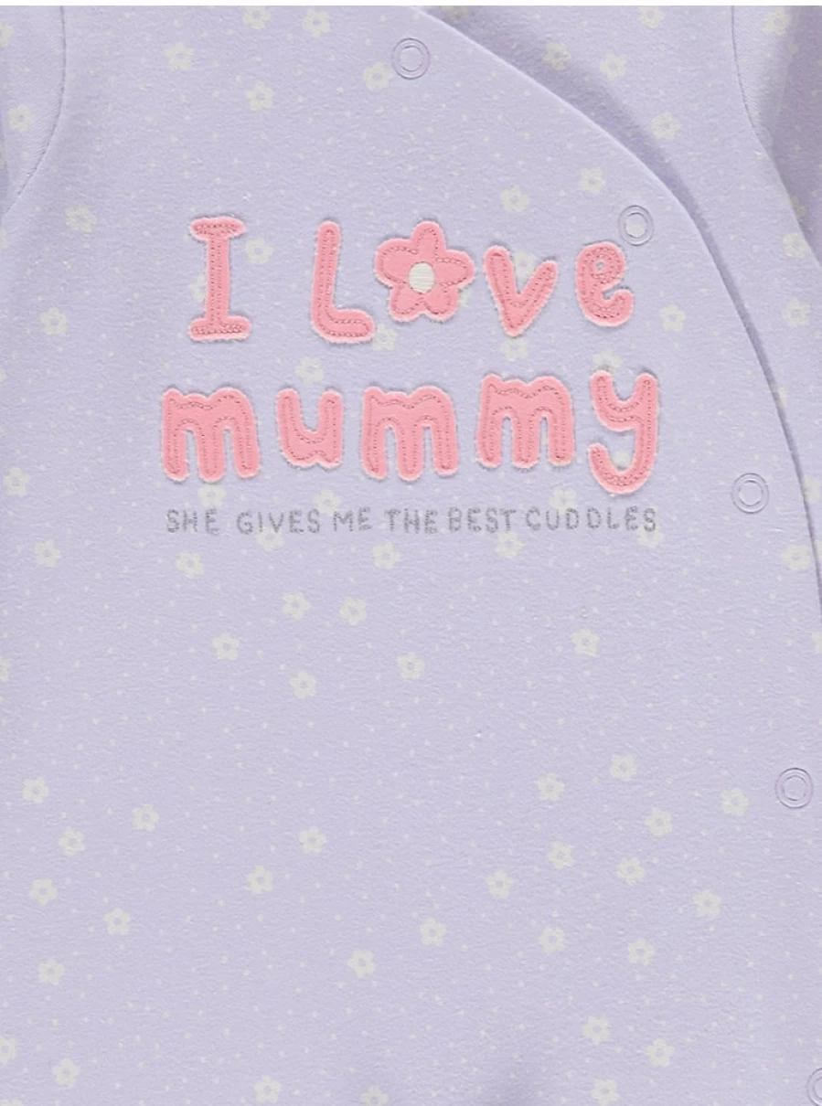 "George at Asda Baby Lilac Floral 'I Love Mummy' Sleepsuit – Soft & Comfortable Infant Romper"