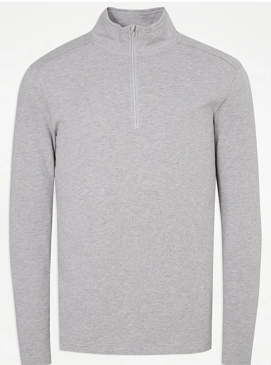 Men's Light Grey Thermal Quarter Zip Long Sleeve Top - George at Asda Review