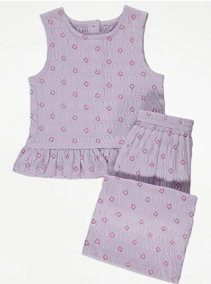 "George at Asda Girls Lilac Floral Shirred Peplum Top and Trousers Set Outfit Review"