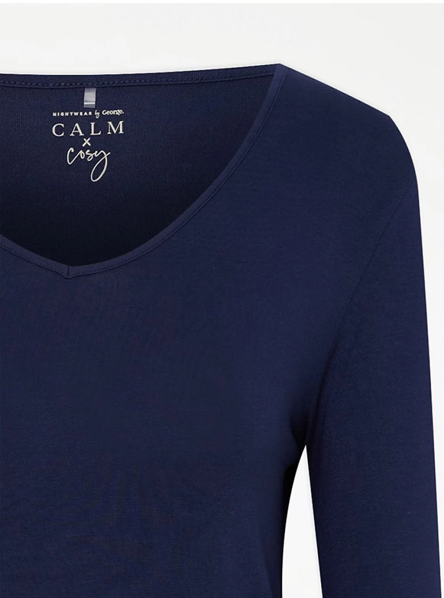 "George at Asda Navy V-Neck Long Sleeve Women's Pyjama Top | Comfortable Sleepwear & Loungewear"