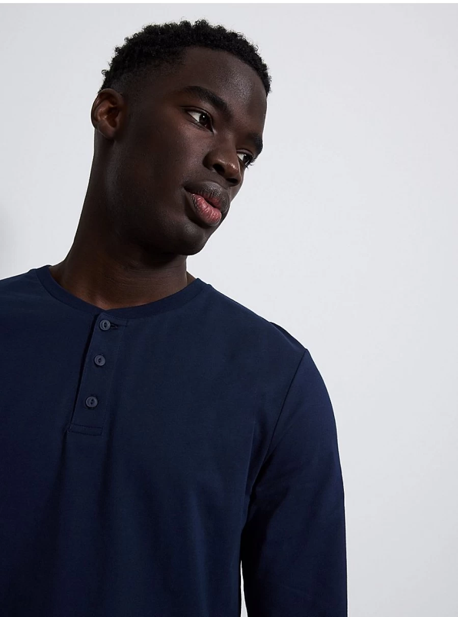 Men's Navy Grandad Collar Long Sleeve Shirt | George at Asda