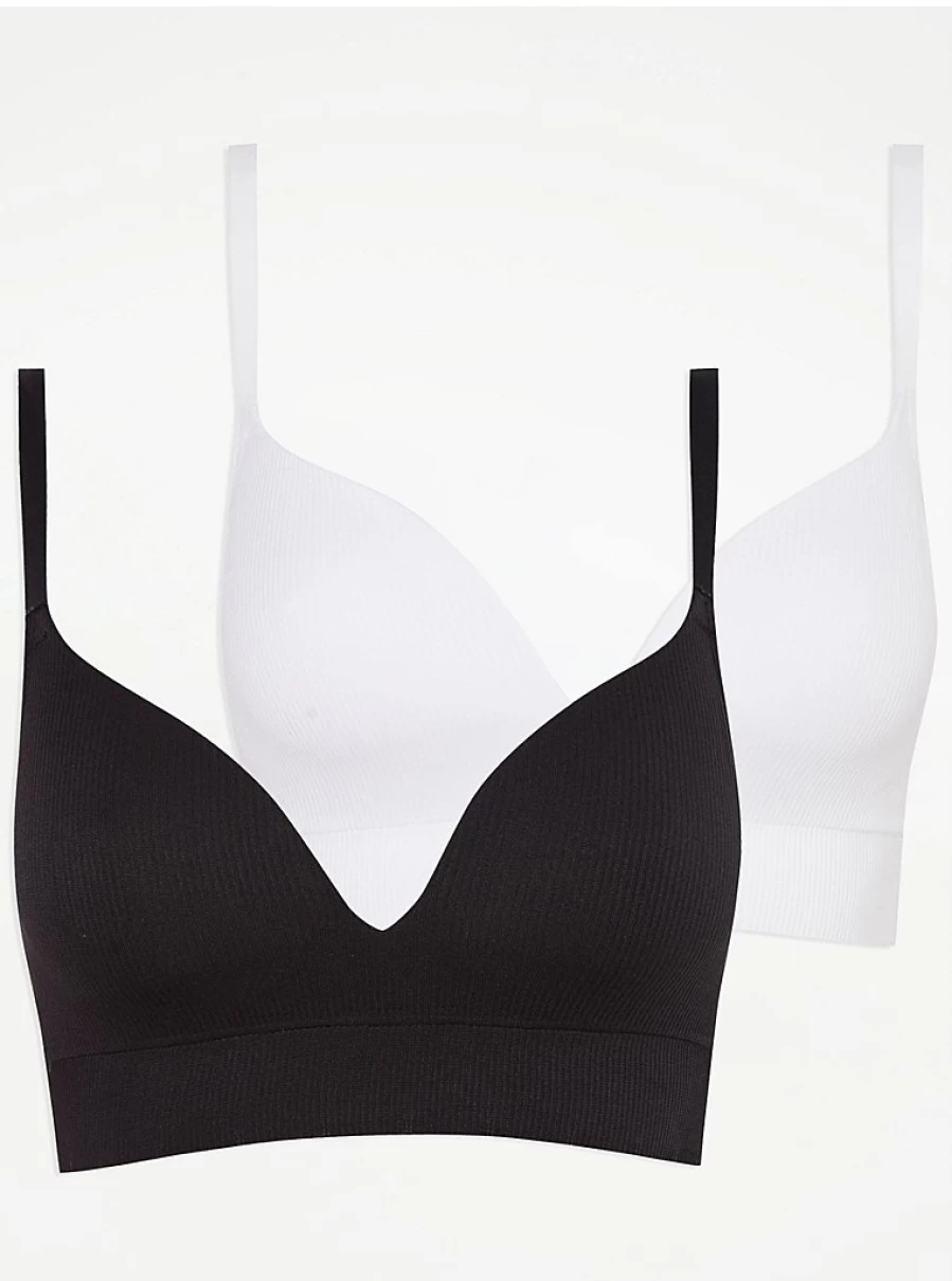 "George at Asda Women's Soft Comfort Ribbed Seam Free Bra 2-Pack – Wireless Comfort Lingerie Set"