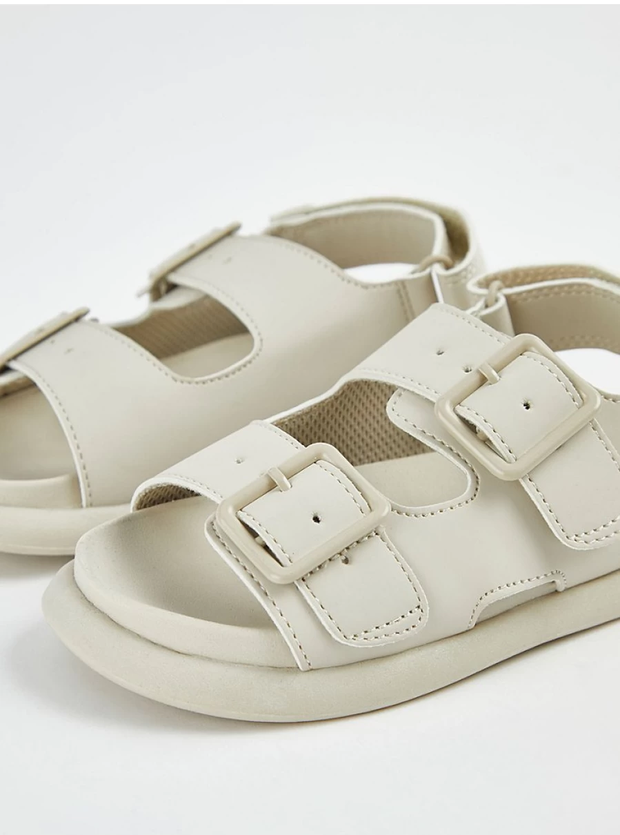 George at Asda Boys' Stone Double Buckle Sandals with Footbed | Kids' Comfortable Summer Footwear