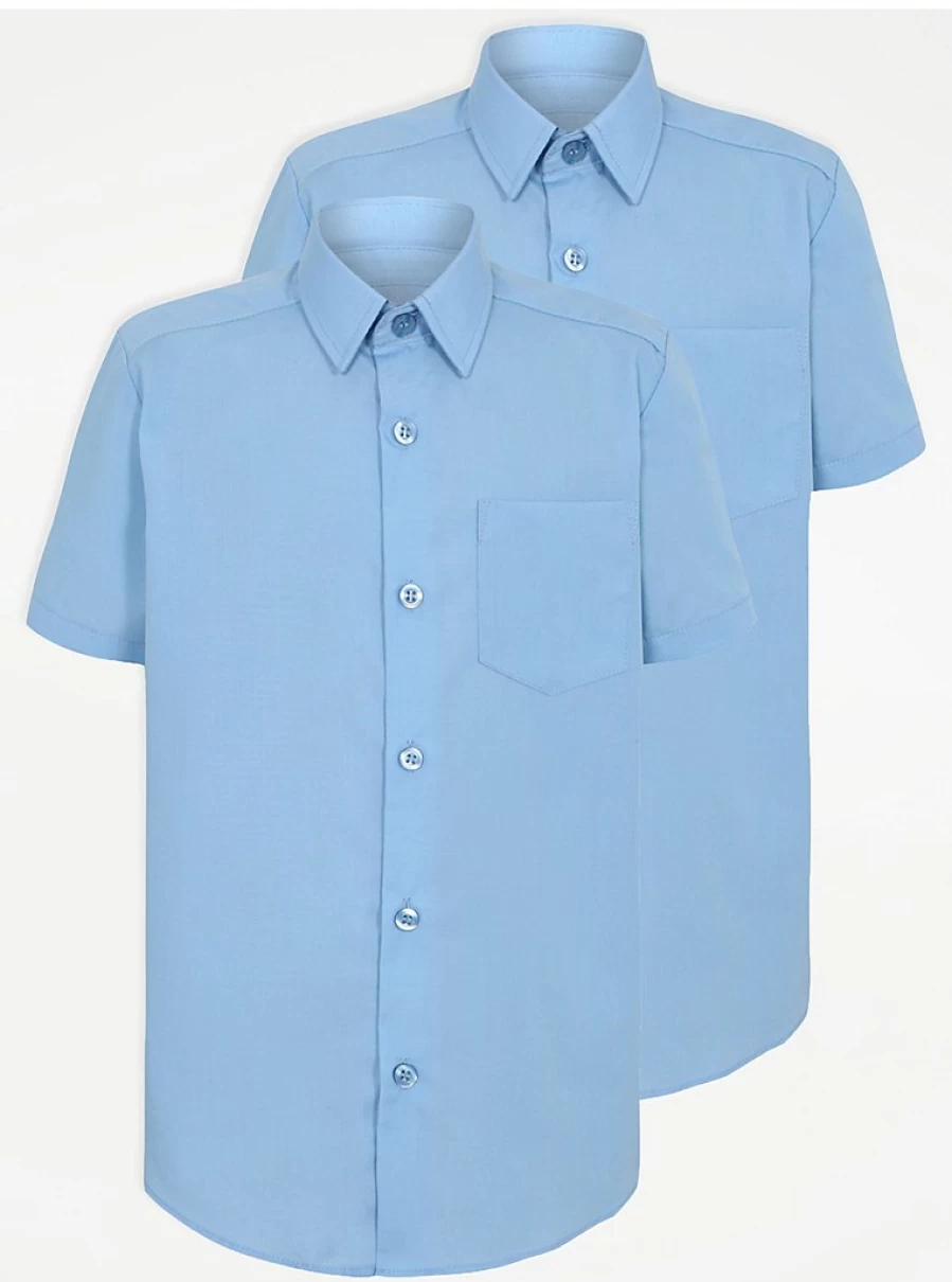 "George at Asda Boys' Slim Fit Light Blue Short Sleeve School Shirts 2-Pack"