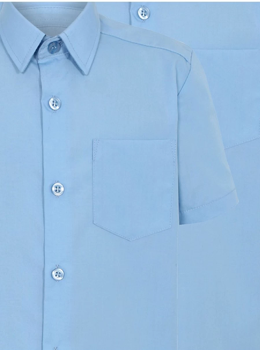 "George at Asda Boys' Slim Fit Light Blue Short Sleeve School Shirts 2-Pack"