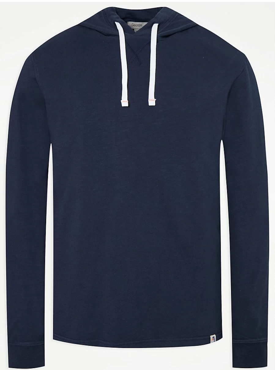 Men's Navy Slub Lightweight Hoodie | George at Asda | Comfortable & Stylish Pullover