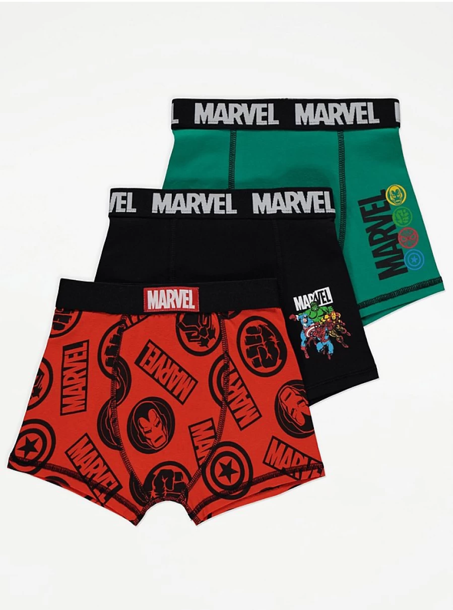 "George at Asda Boys' Marvel Character Print Trunks 3-Pack | Kids Underwear"