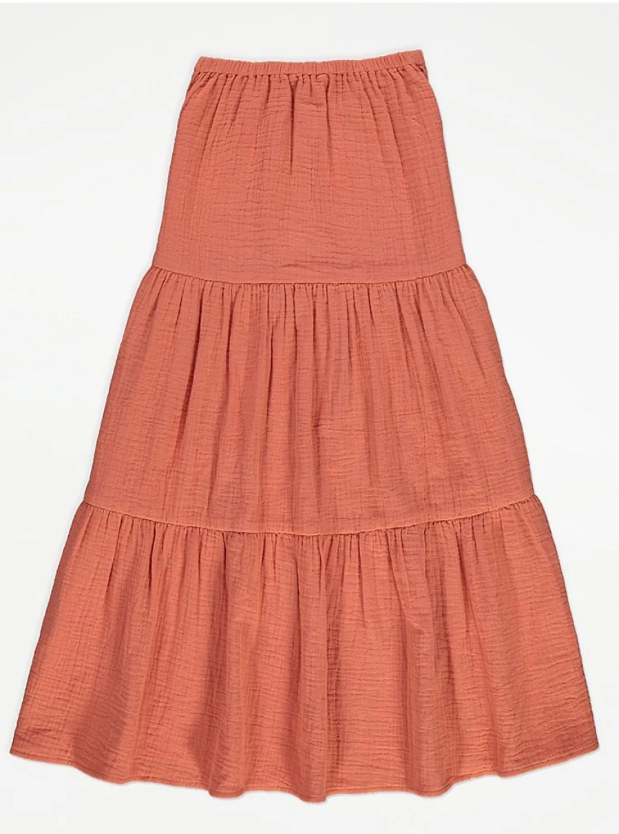 George at Asda Rust Double Layer Tiered Maxi Skirt for Girls - Comfortable & Stylish Kids' Long Skirt Review