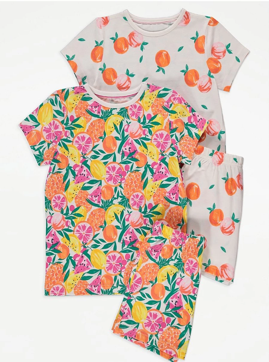 Girls Bright Fruity Short Pyjamas 2 Pack - George at Asda