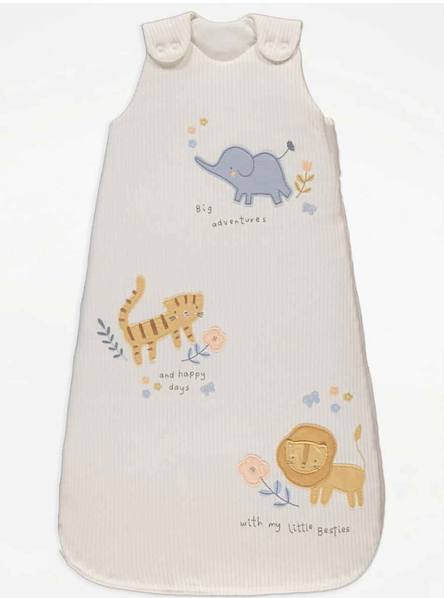 "George at Asda Baby Cream Ribbed Safari Animal 2 Tog Sleeping Bag – Warm & Cozy Nursery Essential"