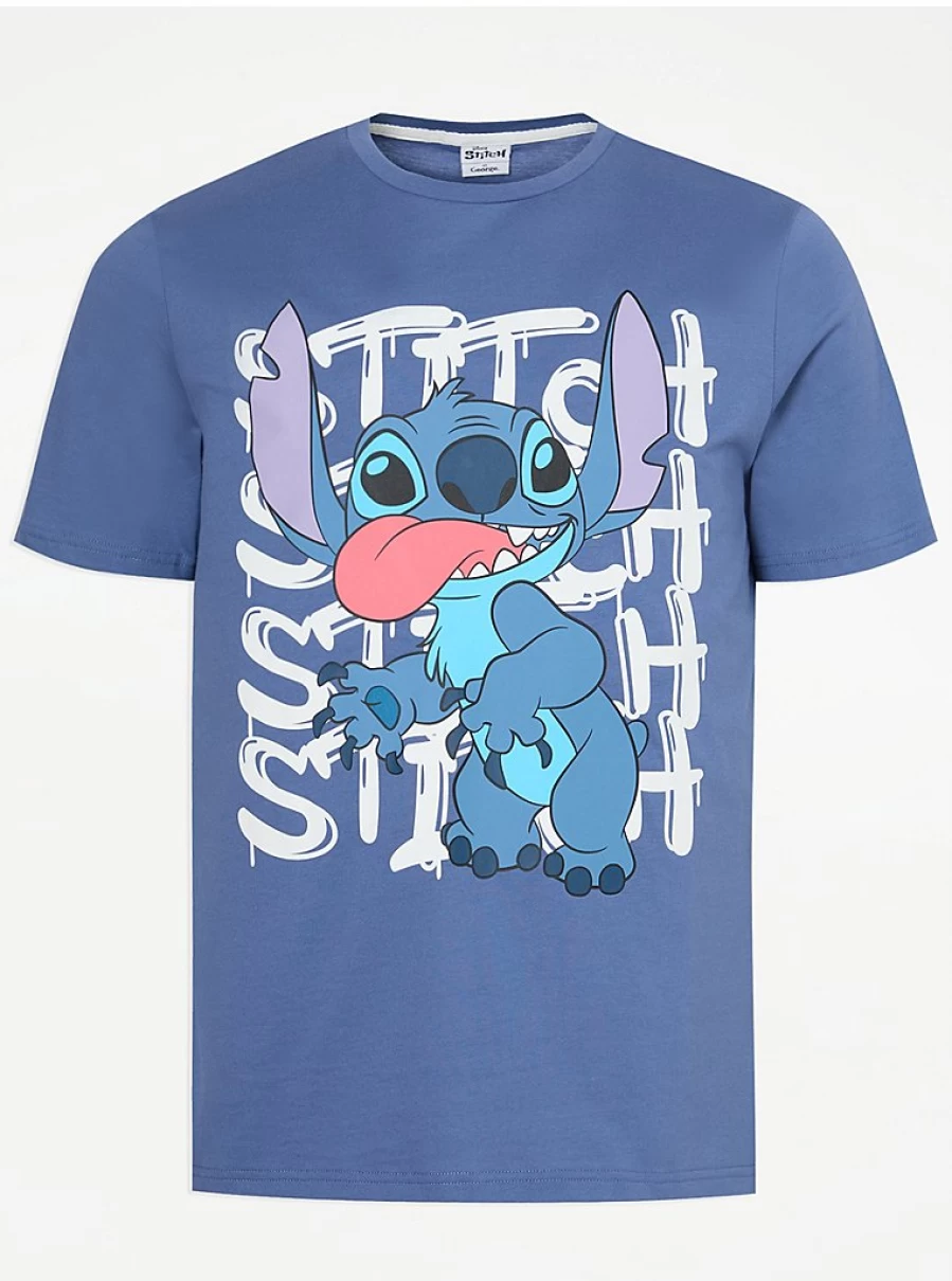 Men's Disney Lilo & Stitch Blue Graffiti Graphic T-Shirt by George at Asda