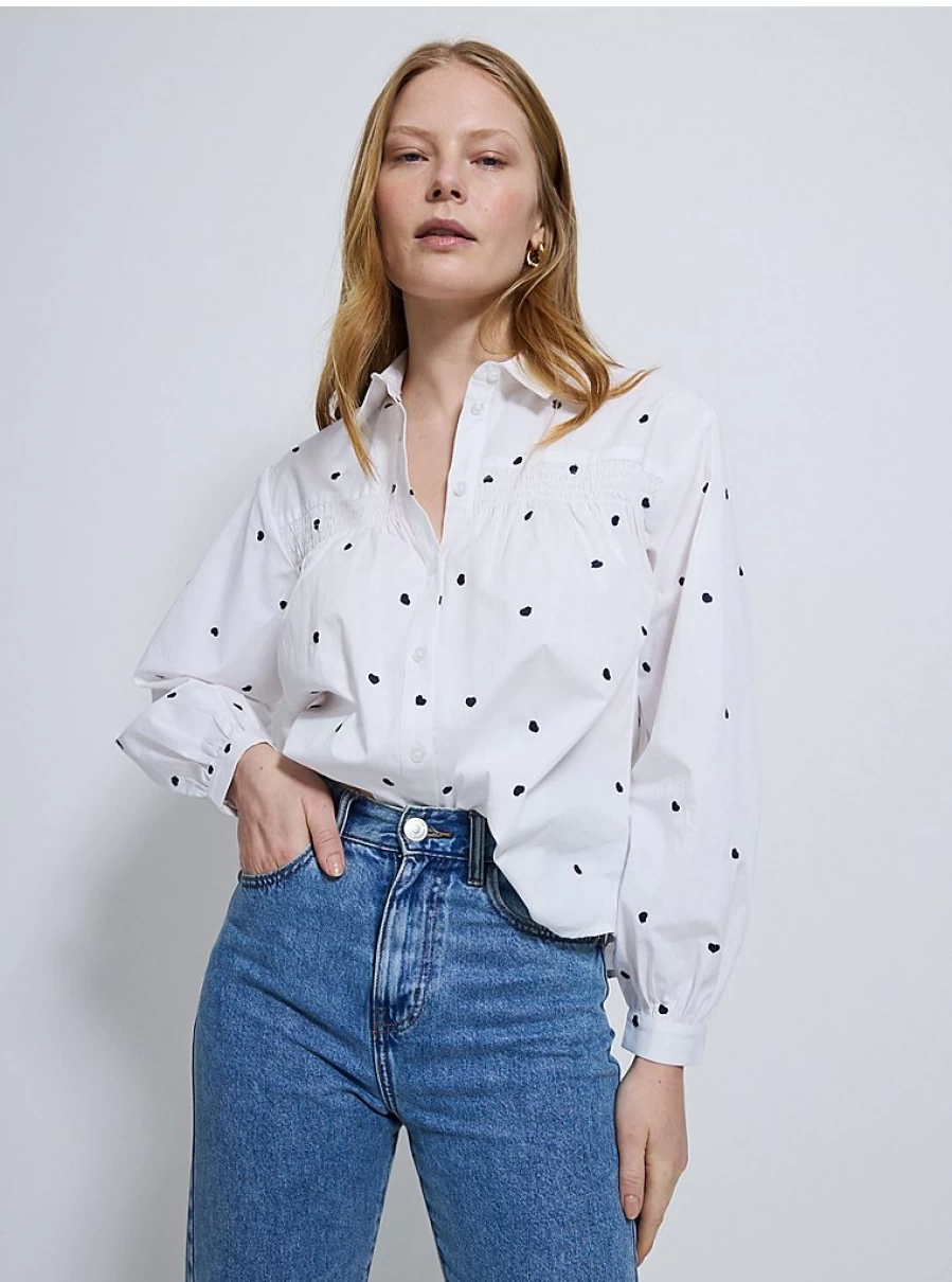"George at Asda Women's White Embroidered Heart Shirred Blouse | Stylish & Comfortable Top"