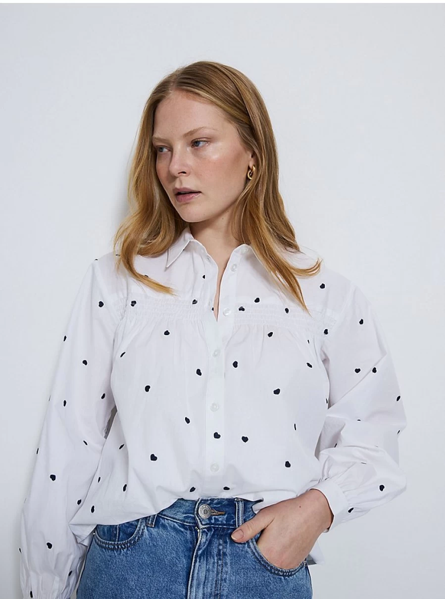 "George at Asda Women's White Embroidered Heart Shirred Blouse | Stylish & Comfortable Top"