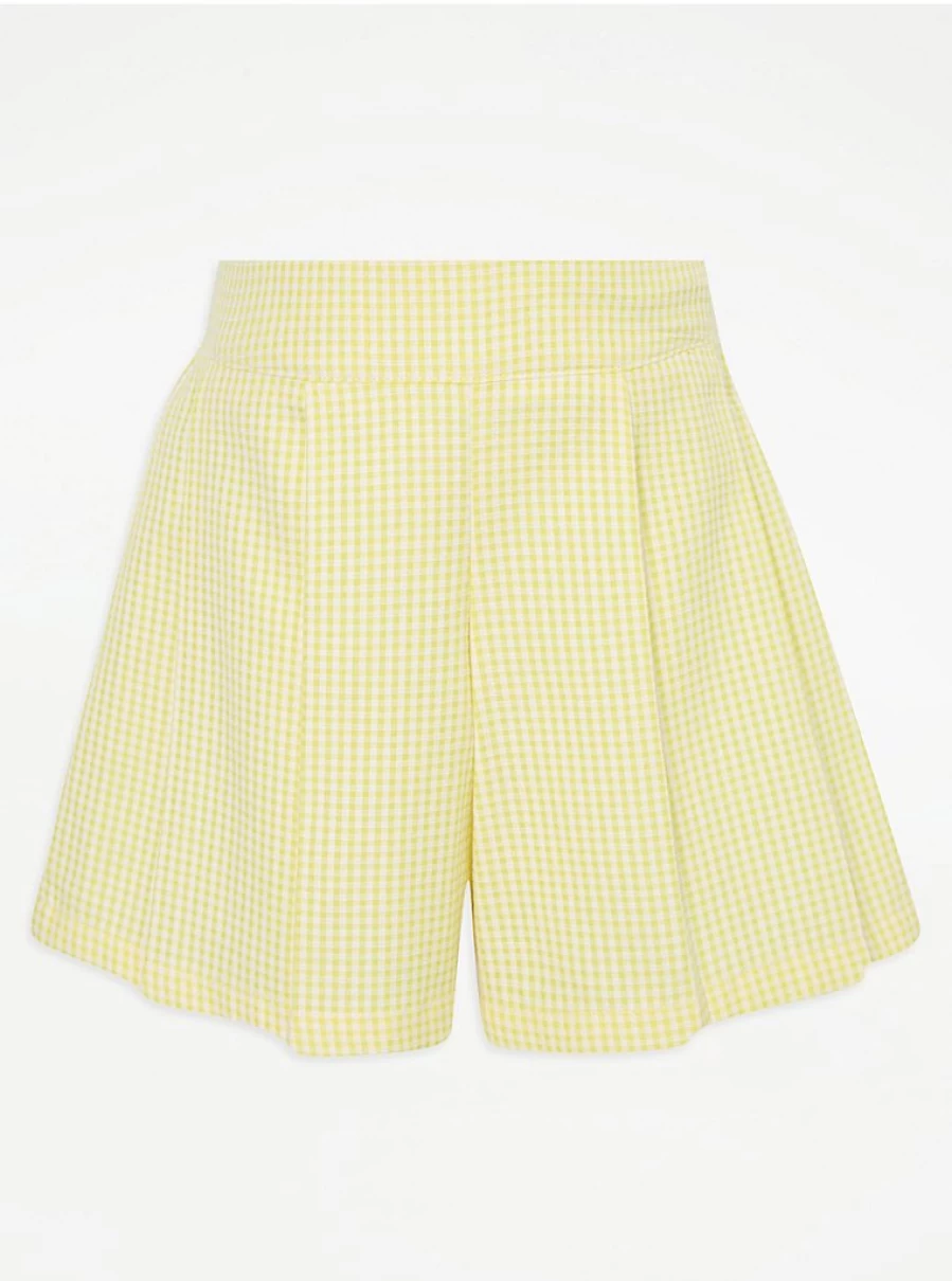 "George at Asda Yellow Gingham Pleated School Shorts – Comfortable Fit & Stylish Design"