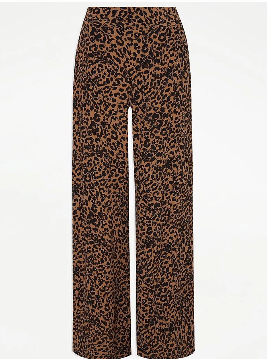 "George at Asda Women's Brown Animal Print Wide Leg Trousers – Comfort & Style"