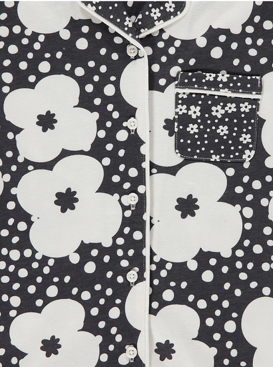 "George at Asda Kids' Mono Spot Flower Print Short Sleeve Pyjama Set"