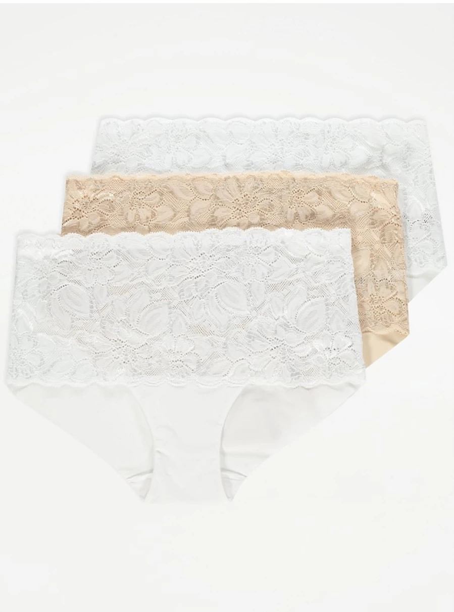 George at Asda Women's Lace Bandeau Midi Knickers 3-Pack - Comfortable Lingerie Set