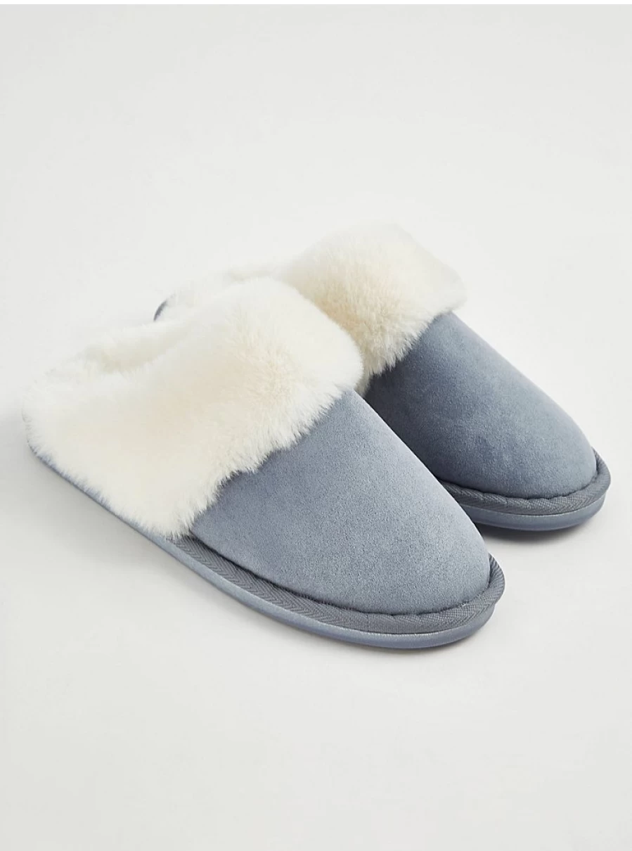 "George at Asda Blue Faux Fur Lined Mule Slippers - Warm Comfortable House Shoes Review"