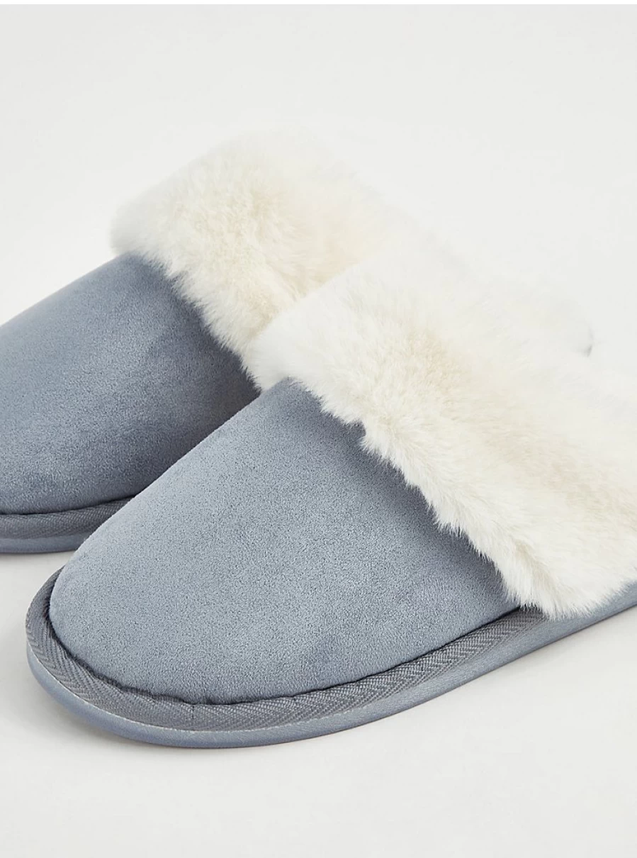 "George at Asda Blue Faux Fur Lined Mule Slippers - Warm Comfortable House Shoes Review"