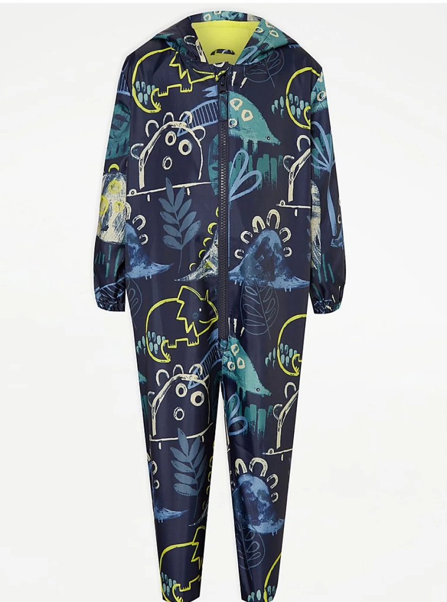 "George at Asda Boys' Dinosaur Hooded Lightweight Waterproof Puddle Suit"