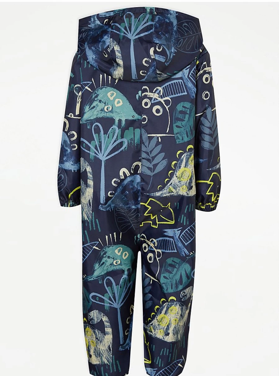 "George at Asda Boys' Dinosaur Hooded Lightweight Waterproof Puddle Suit"