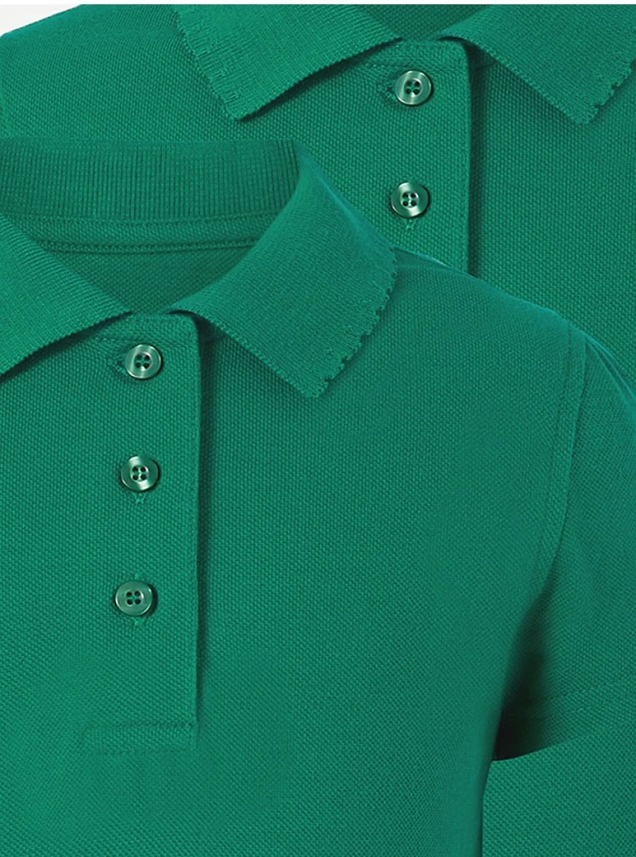 "George at Asda Girls' 2-Pack Jade Green Scallop Edge Short Sleeve School Polo Shirts"