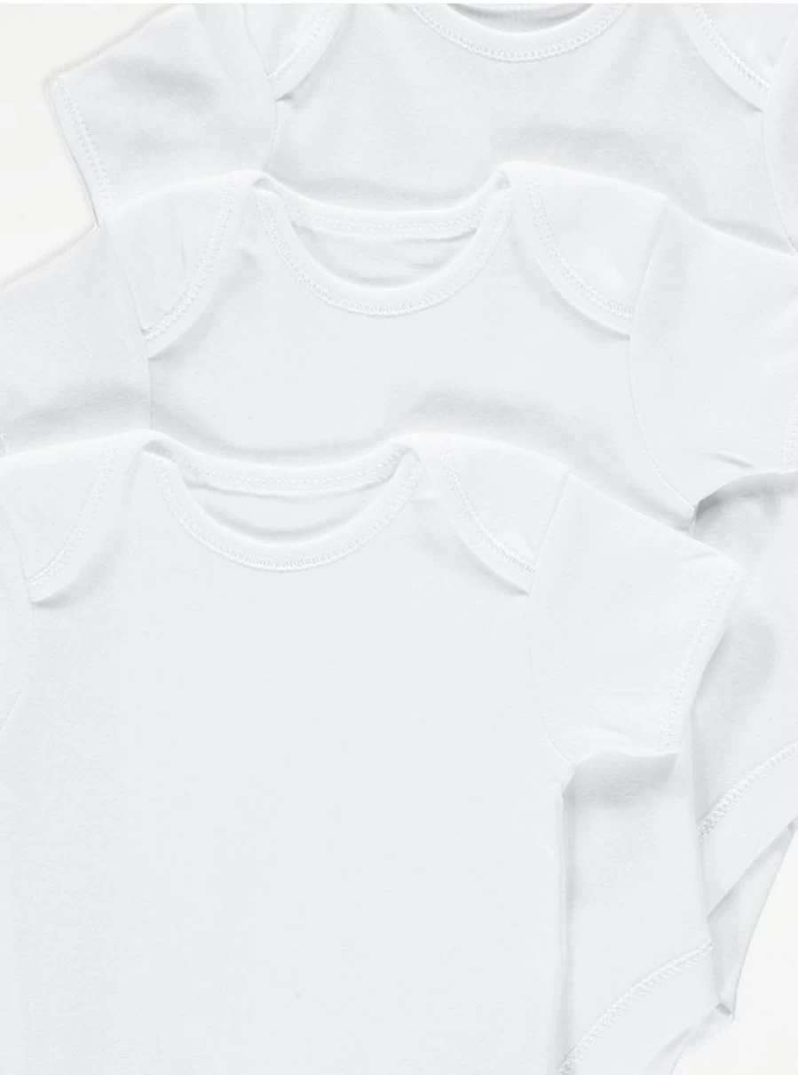 George at Asda Baby White Short Sleeve Bodysuits 3-Pack - Soft Cotton Infant Onesies