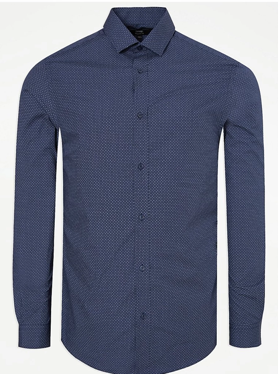 Men's Navy Polka Dot Long Sleeve Shirt | George at Asda Formal Casual Wear
