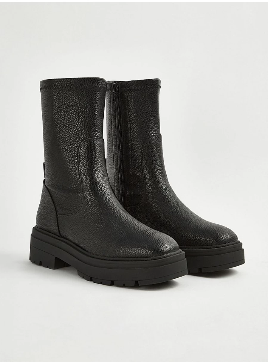 Women's Black Chunky Heel Wide Fit Zip Ankle Boots | George at Asda