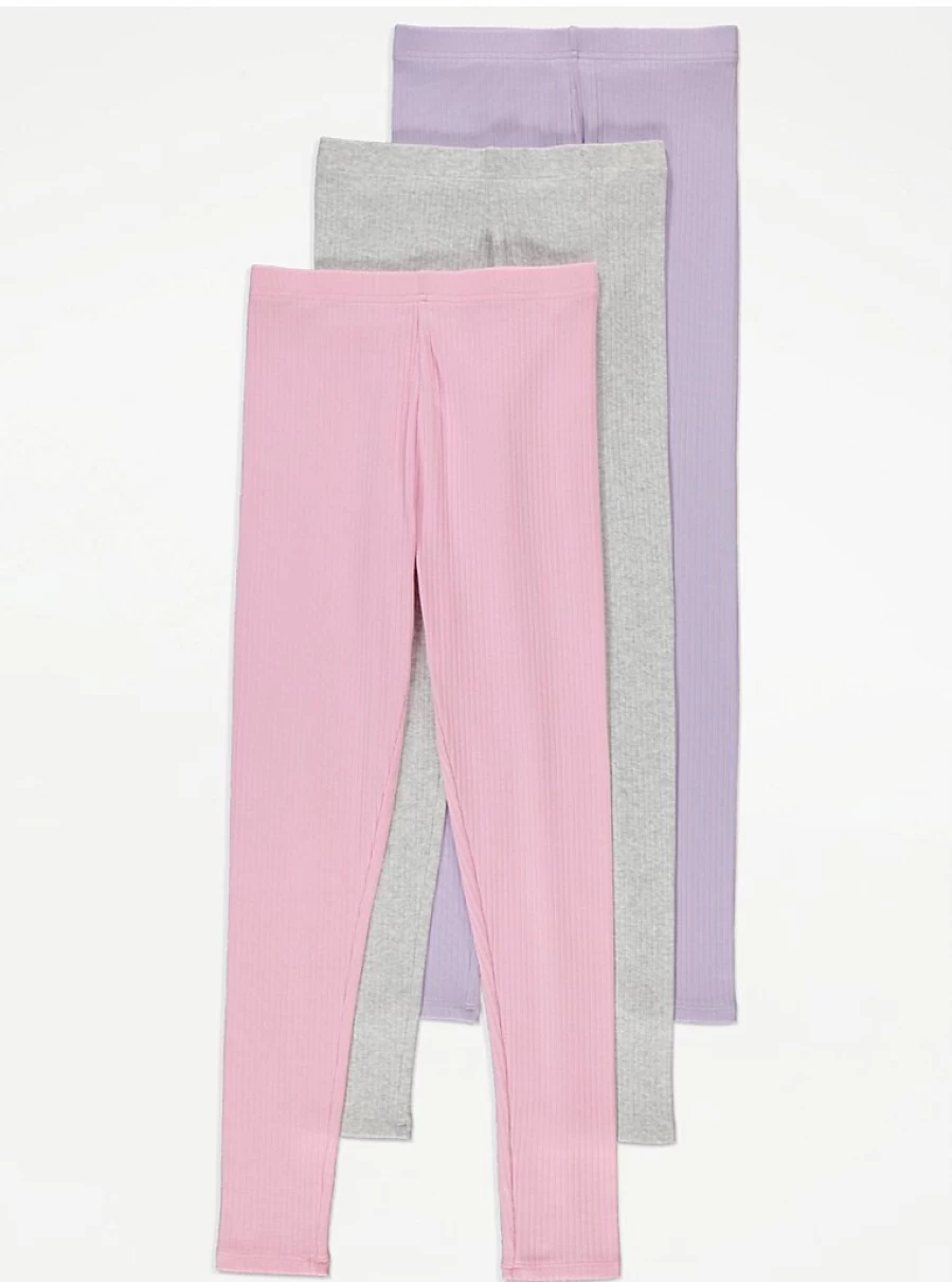 "George at Asda Girls' Pastel Ribbed Leggings 3-Pack | Soft Comfortable Stretch Pants"