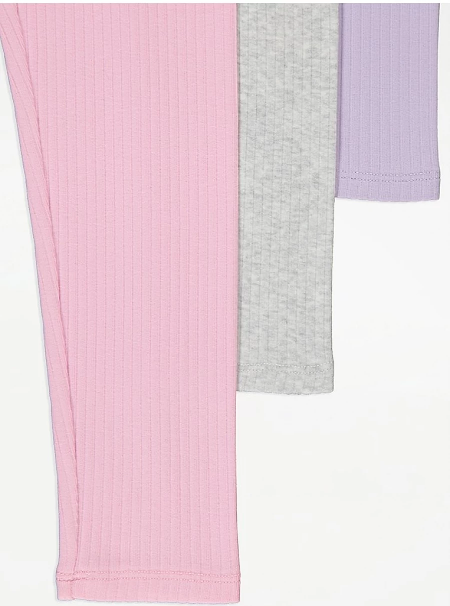 "George at Asda Girls' Pastel Ribbed Leggings 3-Pack | Soft Comfortable Stretch Pants"