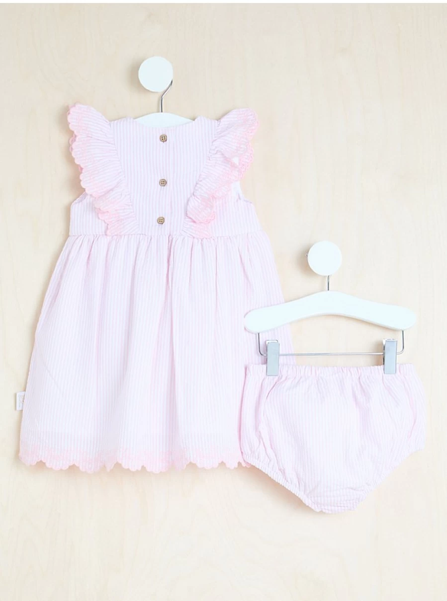 "George at Asda Girls' Pink Striped Dress with Embroidery and Bow - Bloomers Outfit Review"