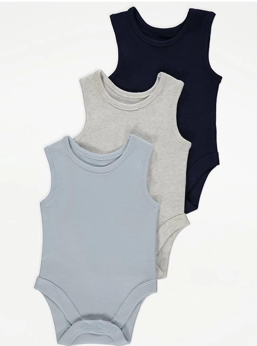 George at Asda Baby Girls' 3-Pack Sleeveless Bodysuits | Soft Cotton Assorted Colors