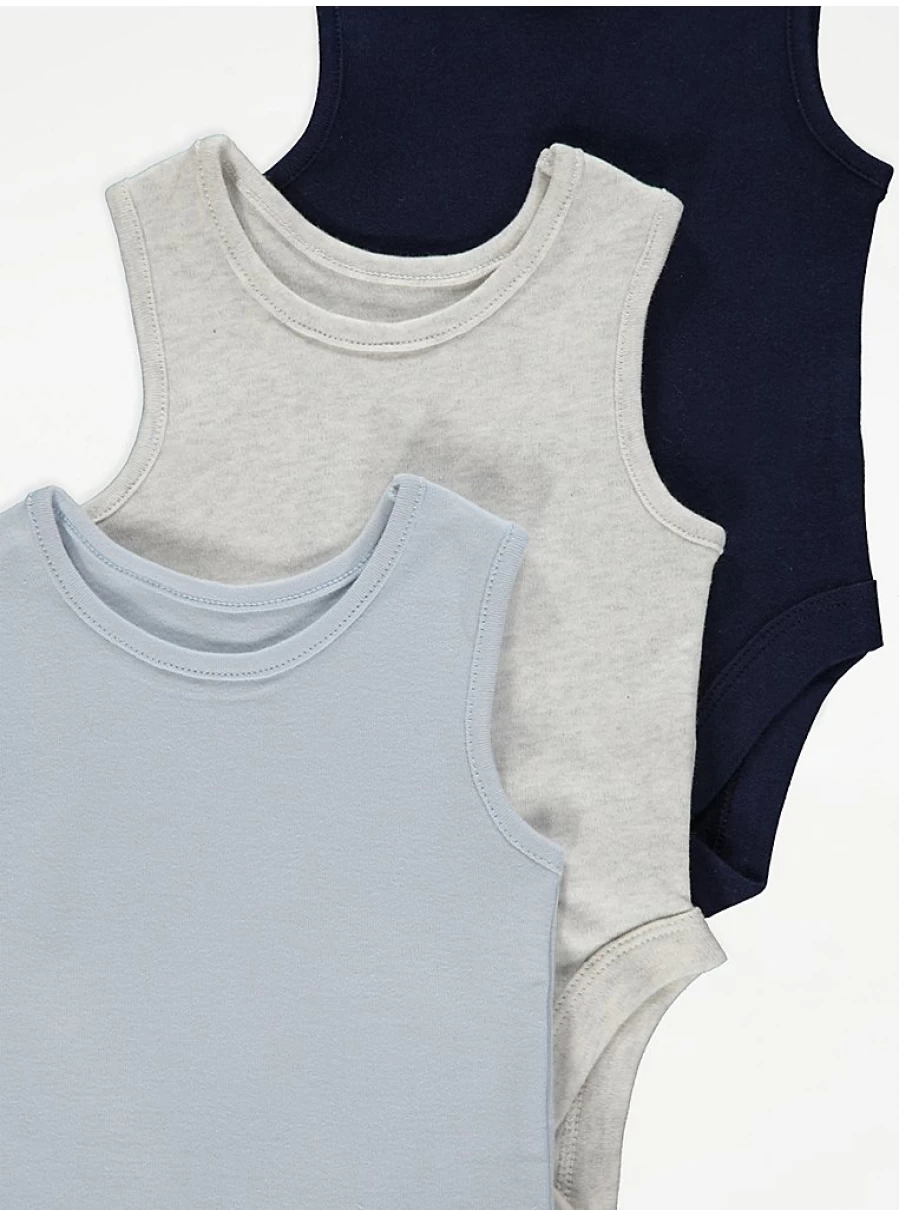 George at Asda Baby Girls' 3-Pack Sleeveless Bodysuits | Soft Cotton Assorted Colors