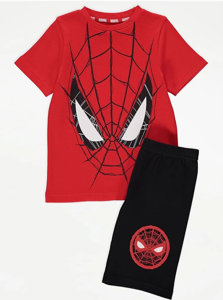 "George at Asda Boys Marvel Spider-Man Red Mask & Short Pyjama Set – Kids Superhero Sleepwear"