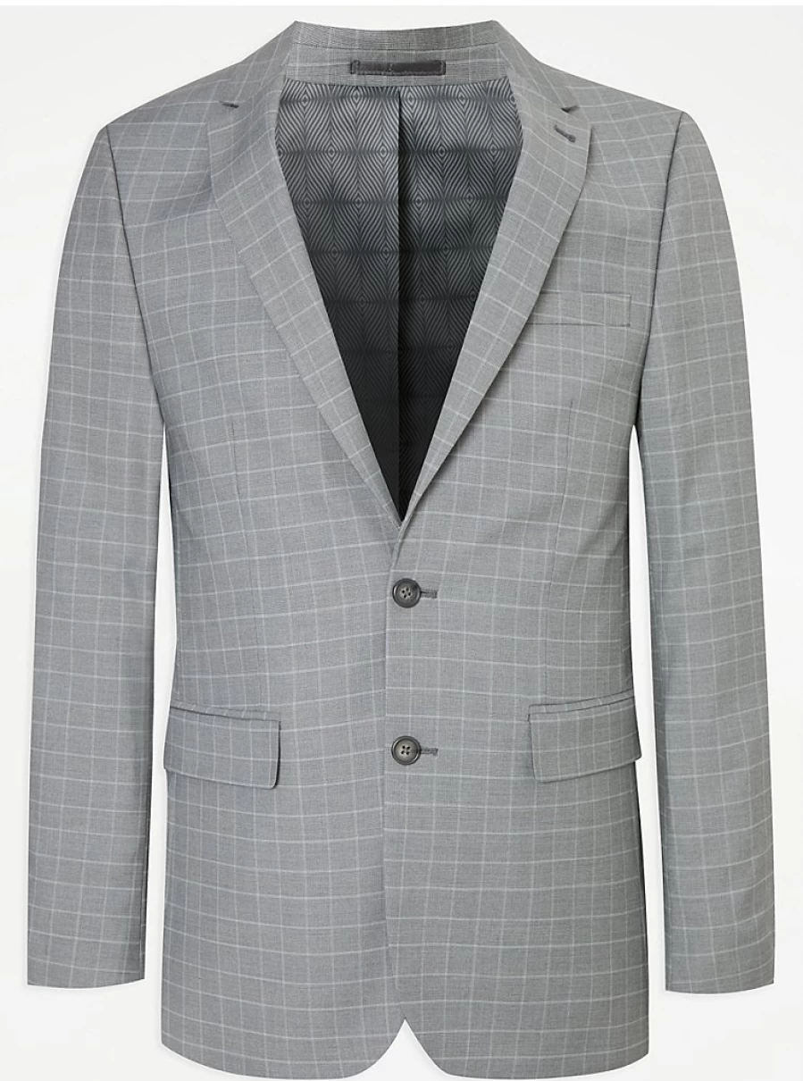 "George at Asda Men's Grey Checked Slim Fit Suit Jacket – Stylish & Modern Review"
