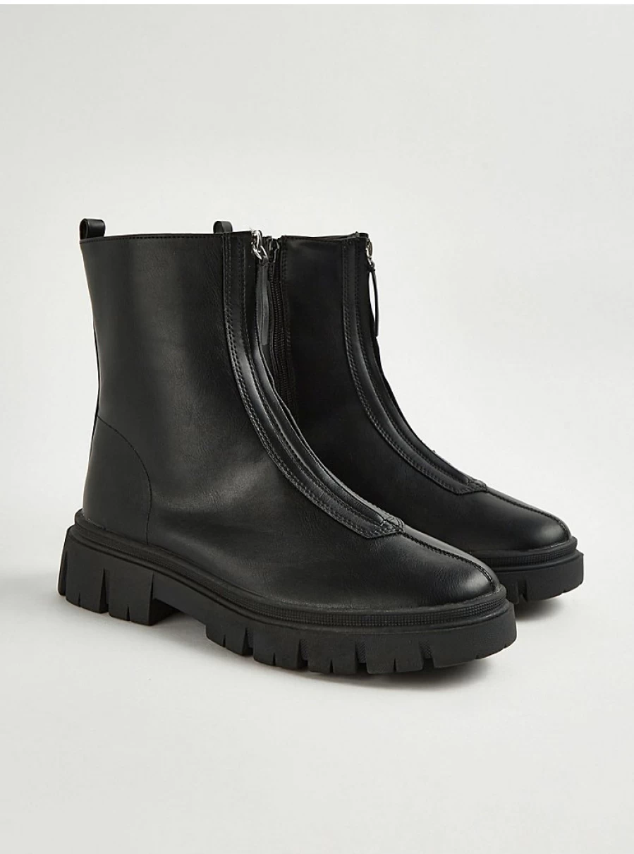 "George at Asda Women's Black Zip Front Wide Fit Ankle Boots | Comfort & Style"