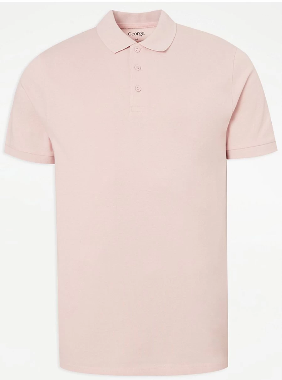 Men's Light Pink Short Sleeve Polo Shirt - George at Asda Comfort Fit Casual Top