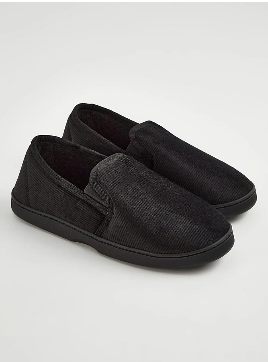 Men's Black Corduroy Full Back Slippers by George at Asda | Comfort & Style