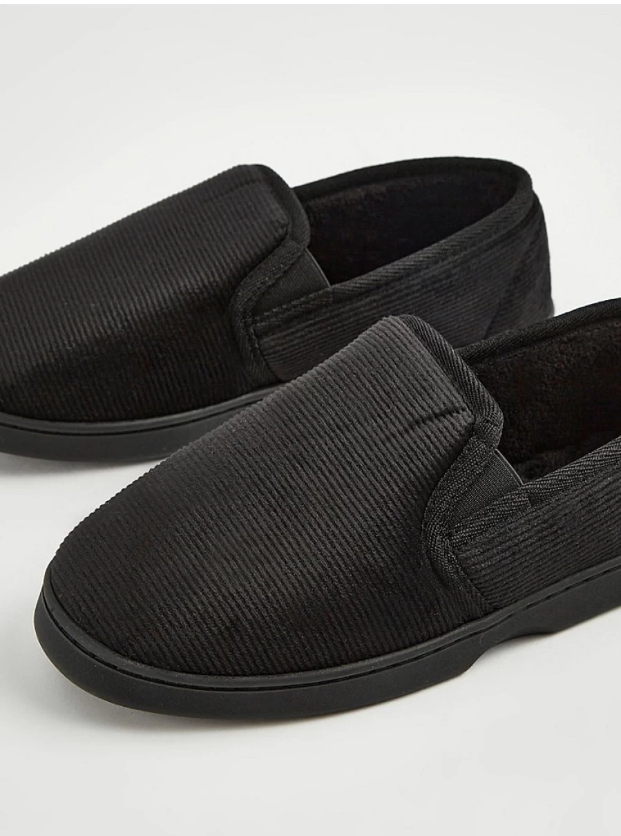 Men's Black Corduroy Full Back Slippers by George at Asda | Comfort & Style