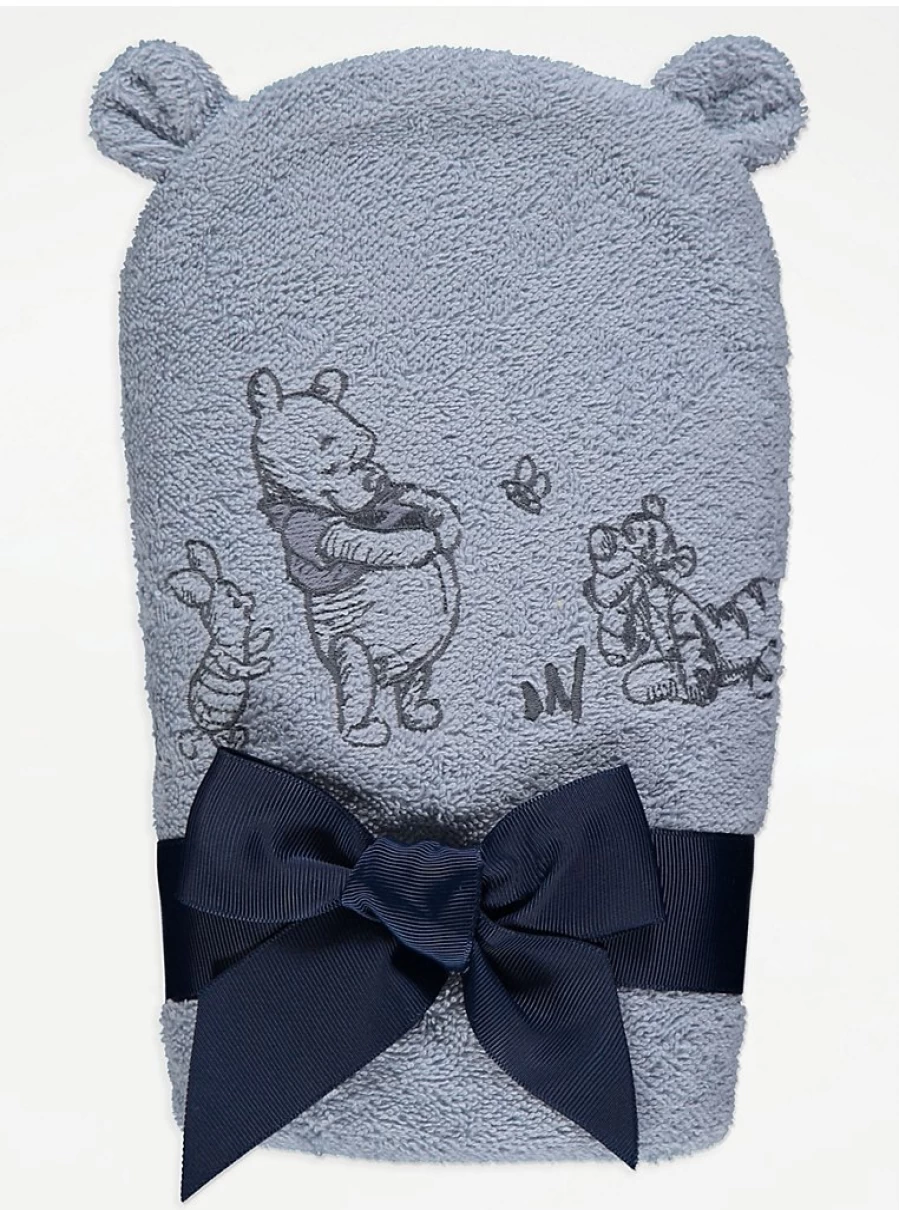 Disney Winnie The Pooh Baby Hooded Towel - Soft Blue Bear Design | George at Asda