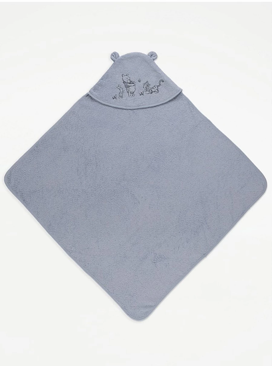 Disney Winnie The Pooh Baby Hooded Towel - Soft Blue Bear Design | George at Asda